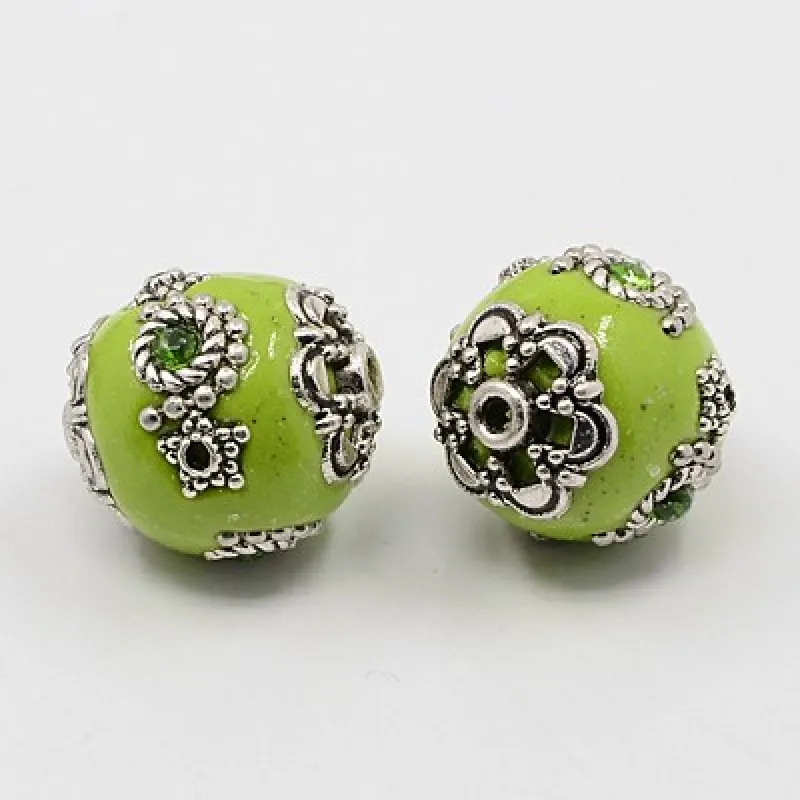 

100pcs Handmade Indonesia Round Beads with Alloy Core Mixed Color Mixed Style for jewelry making DIY 11~21mm, Hole: 2mm