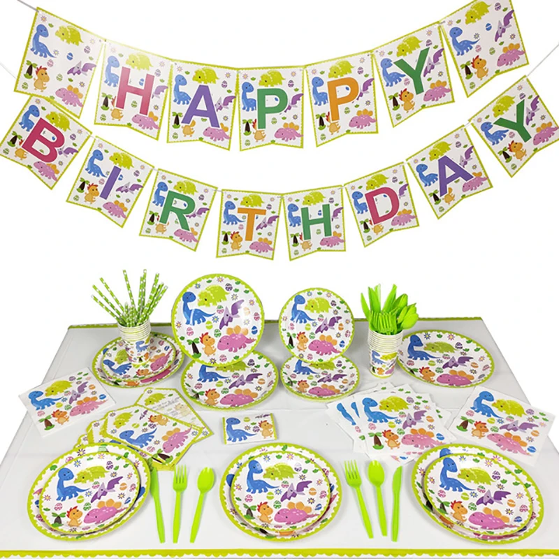 

Dinosaur party theme disposable tableware birthday party decorations kids for One year old baptism party supplies decoration