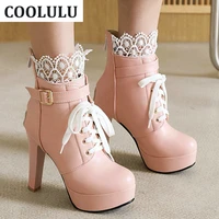 coolulu heeled lace up ankle boots for women lolita shoes platform thick high heel booties woman shoes high heels sexy boots