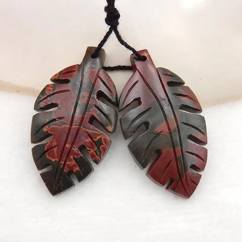 Новый дизайн распродажа Многоцветный Пикассо яшма резной лист серьги бусины 36x19x5