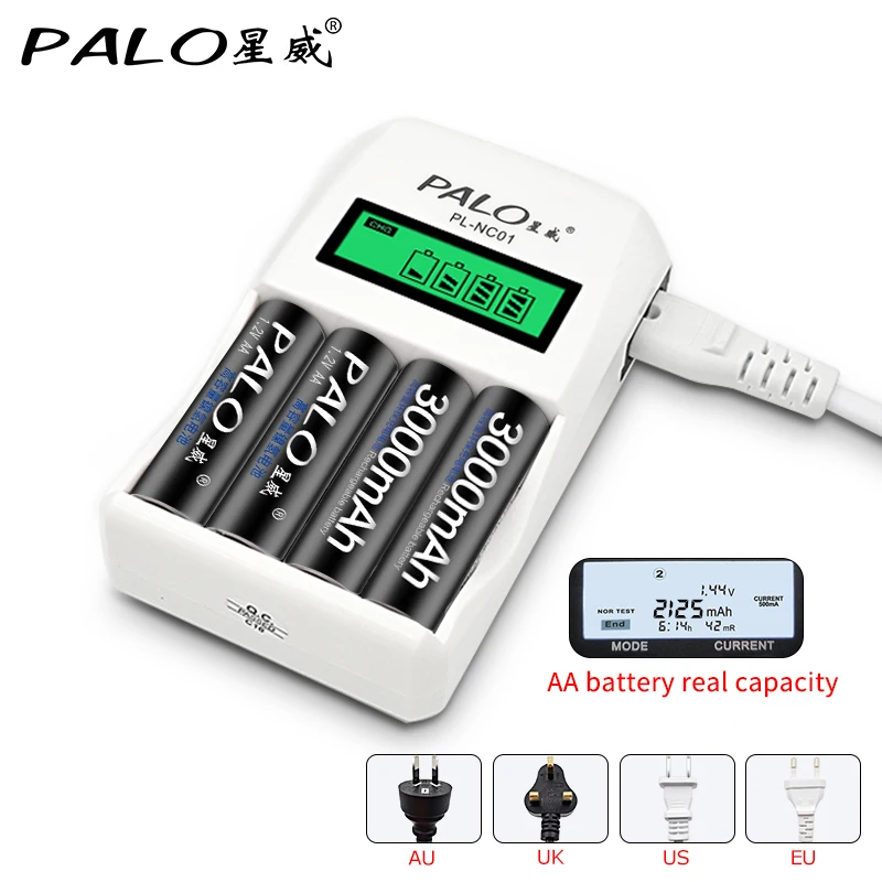 PALO 8 шт. AA 3000mAh Ni-MH 1,2 V перезаряжаемые батареи aa аккумулятор с ЖК-дисплеем смарт-зарядное устройство