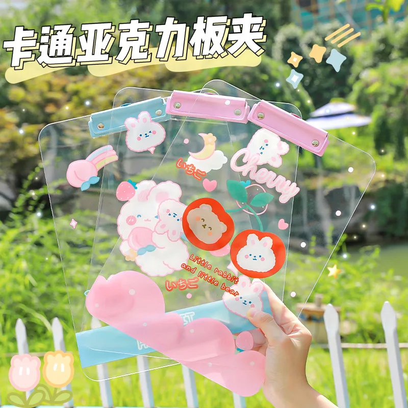

Kawaii Acrylic Writing Board Clip Ins Transparent A4 Folder Office Drawing Folder Conference Stationery Students Large Clip