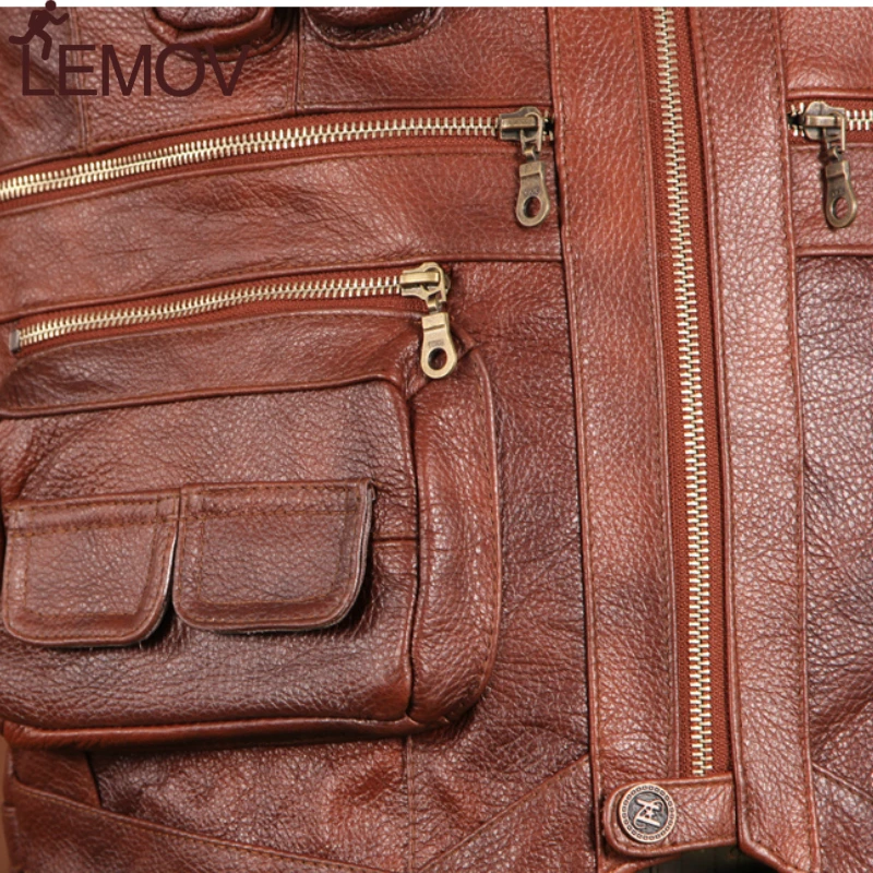 LEMOV брендовый жилет из натуральной коровьей кожи мужской для фотографии с