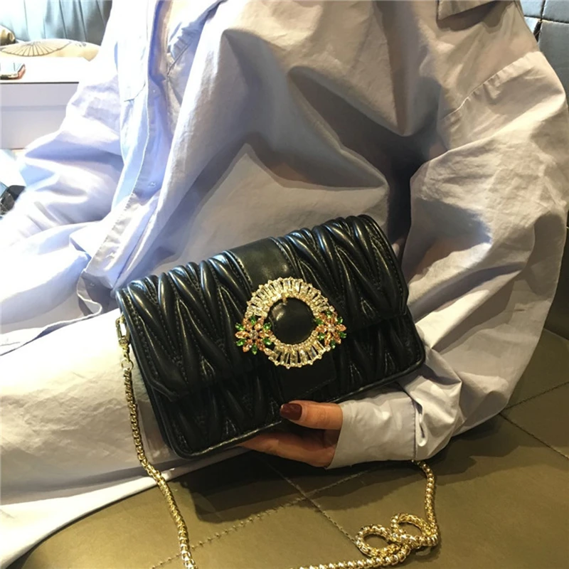 

Genuine Leather Fold Bag Women 2020 New Round Diamond Lambskin Chain Shoulder Diagonal Small Square Bags Channels Handbags Bolso