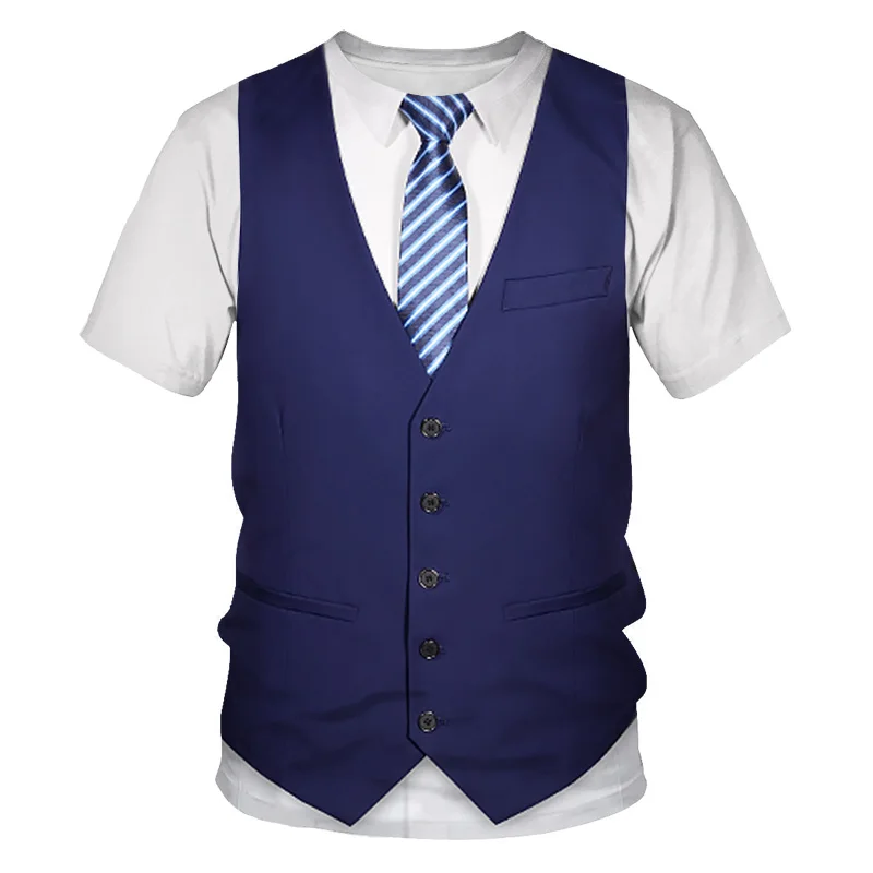 

3D T Shirt Tuxedo Bow Tie 3D Printed T Shirts Men Summer Fashion Short Sleeve Streetwear Fake Suit Vest T-shirt