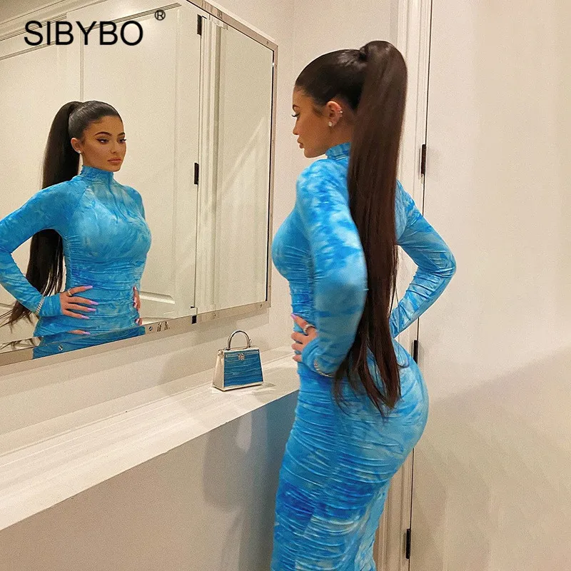 Женское длинное плиссированное платье SIBYBO летнее облегающее с высоким