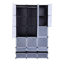 Wardrobe 18-Cube DIY Modular Cubby Shelving Storage Organizer Extra Large with Clothes Rod