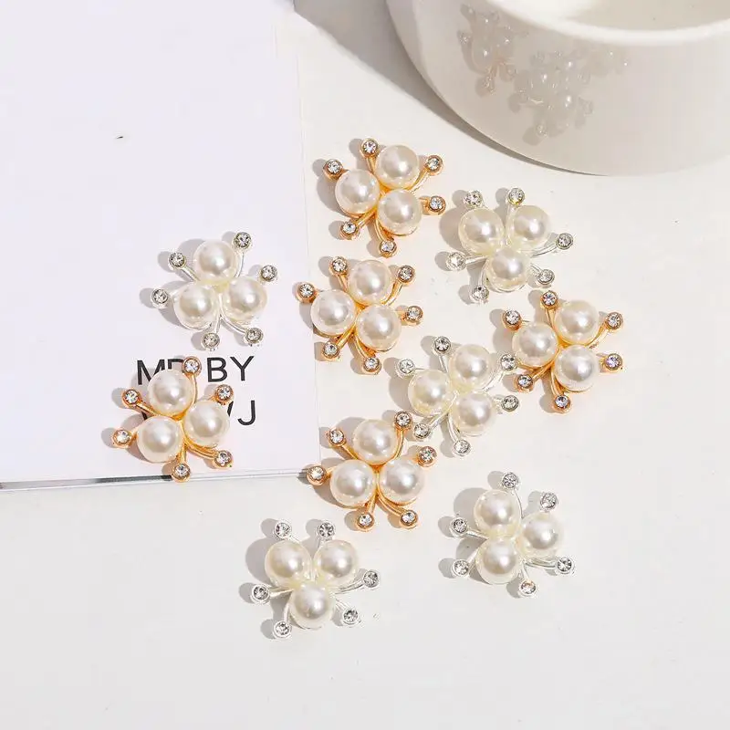 

10PCS/SET Pearl Flower Rhinestone Buttons Sparkling Crystal Hairpins Decoration Clothes Sewing Accessories Exquisite Beautiful