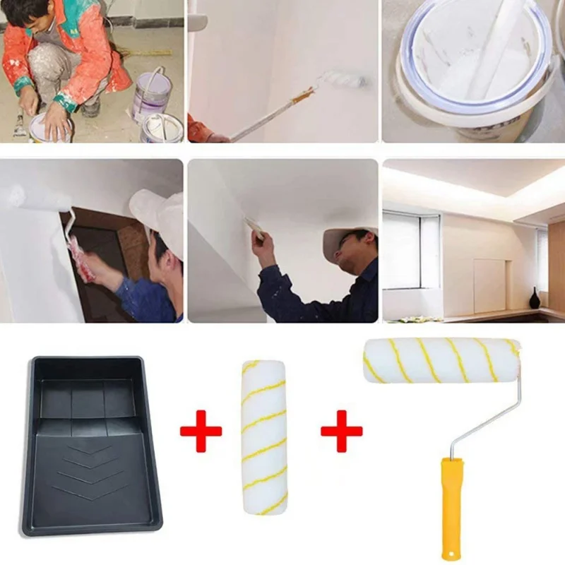 

9in Paint Roller Tray Set DIY Painting Decorations Kit Foam Paint Roller Mini Paint Roller Edge Tool Paint Brush For Home Office