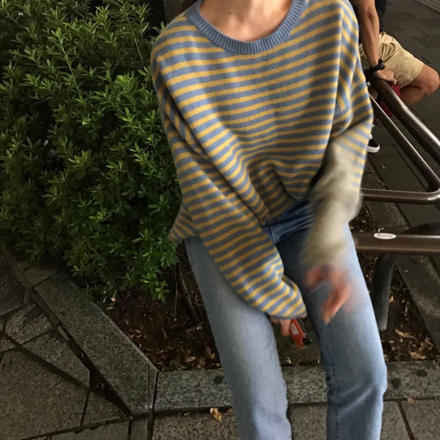 Зимний Корейский Harajuku винтажный шикарный полосатый свитер с длинными рукавами Ulzzang шикарный женский модный свободный свитер с круглым вырезом на каждый день ins