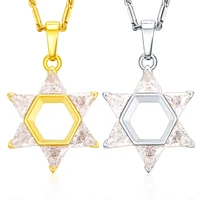 new hot crystal star of david pendant for women men gold color cubic zirconia magen necklace earrings jewish jewelry set