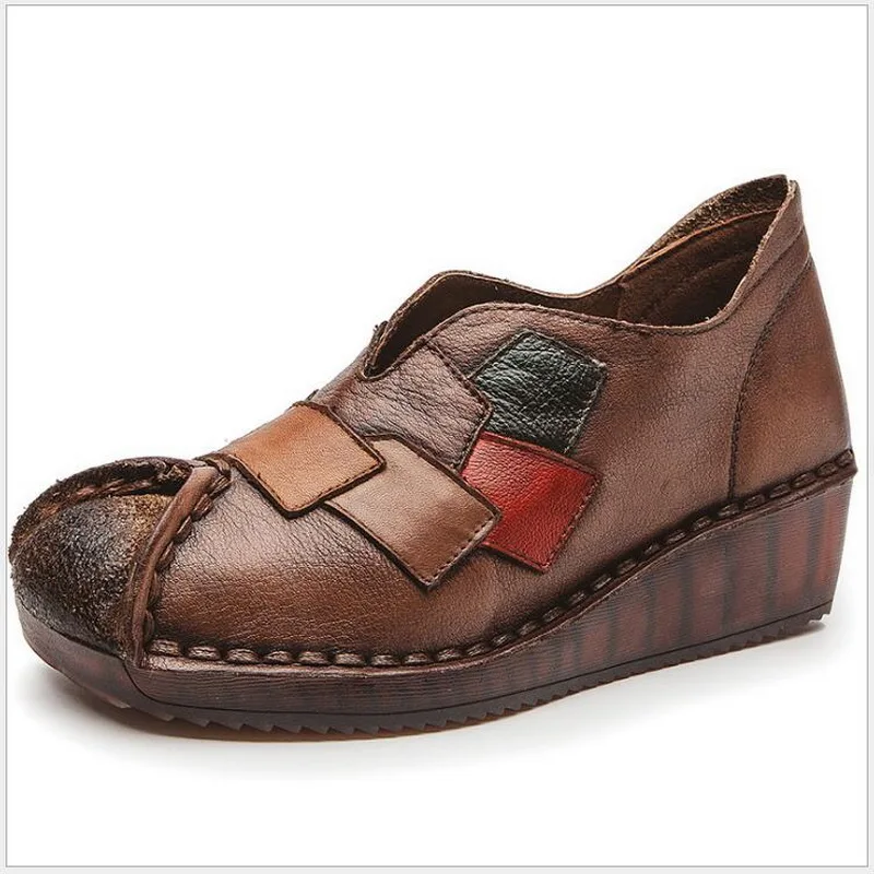 Women Shoes 2020 New Handmade Genuine Leather Women Shoes Spring Autumn Comfortable Soft National Style Casual Shoes Wedge