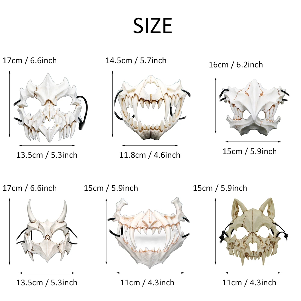 Вечерние маска длинные зубы демон Самурай белый с костью Тэнгу Дракон Yaksa тигр