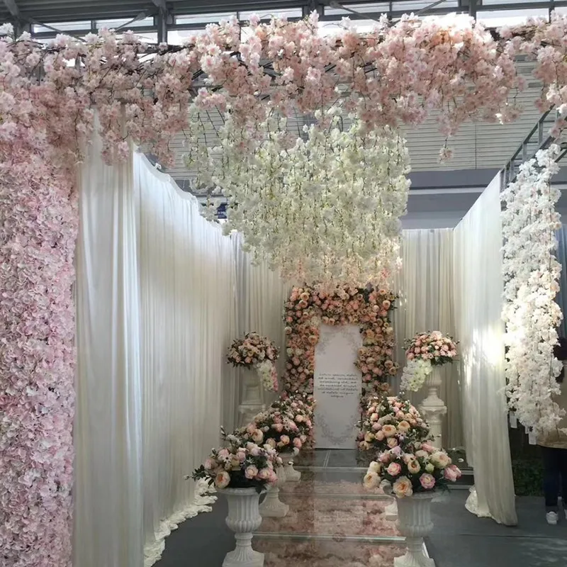 

230cm Cherry Blossoms Flower Vines Artificial Sakura Flowers Garland Rattan For Wedding Arch Party Home Wall Hanging Decor Ivy