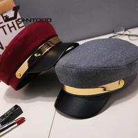 womens hat flat top military cap spring and autumn linen octagonal hat flat top military cap youth student cap women sailor
