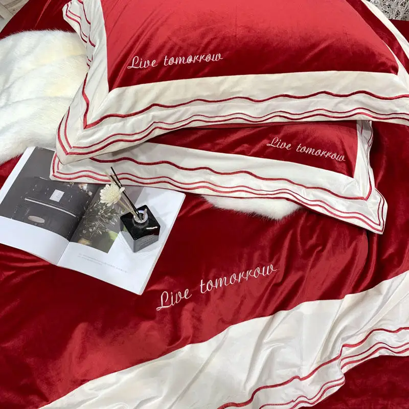 Lisi тканевый Комплект постельного белья с вышивкой набор красный комплект