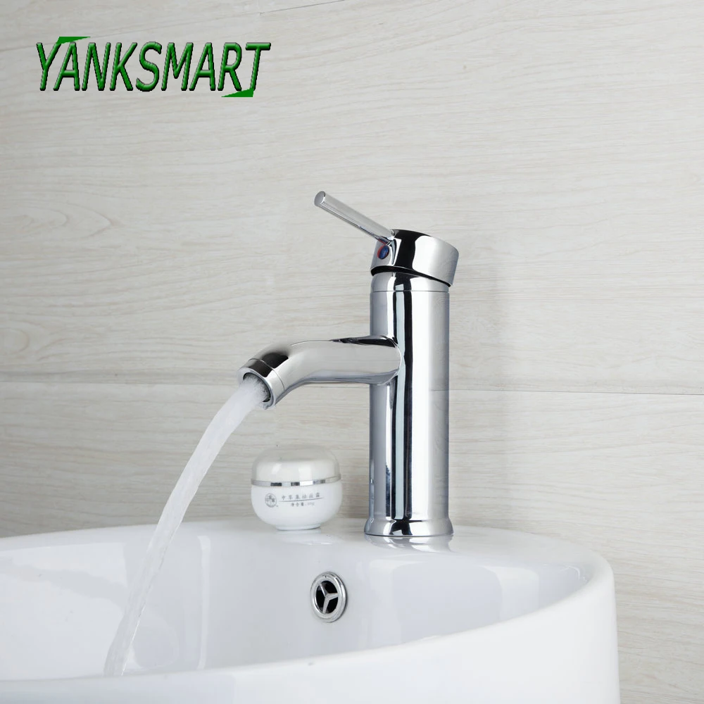 

YANKSMART Chrome Polished Bathroom Basin Sink Faucet Single Handle Faucets Deck Mounted Taps Cold And Hot Water Mixer Tap