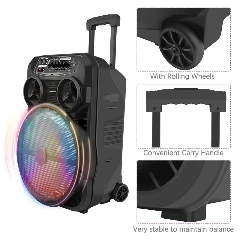 

Bluetooth Speaker With Microphone Colorful LED Light Rechargeable Party Portable Karaoke Machine Supports TF Card/USB FM