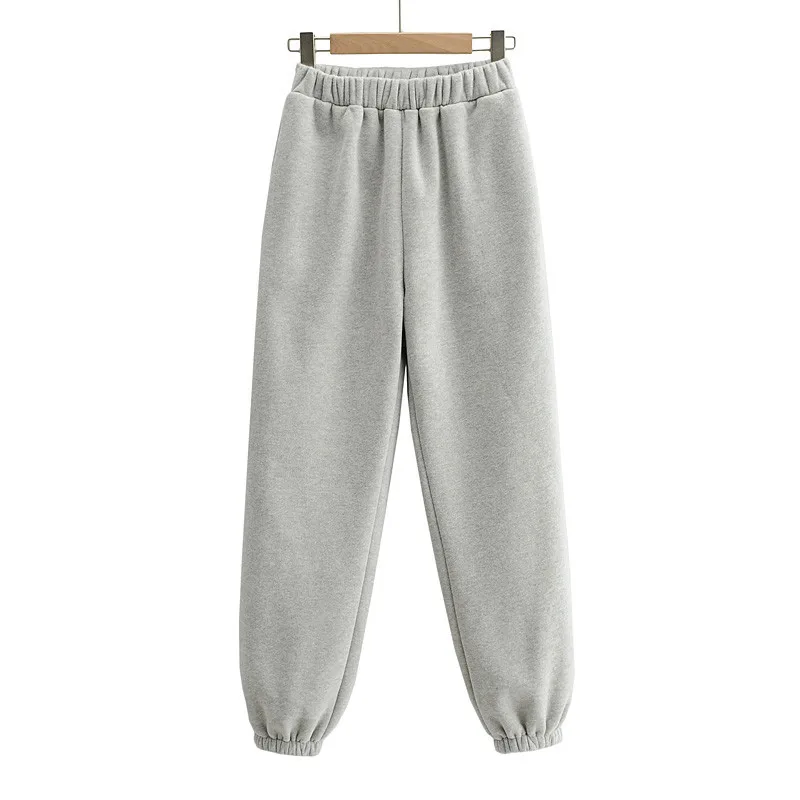 

Spring autumn new street fashion solid color elastic waist plus velvet thick casual pants women, high waist slim trousers women