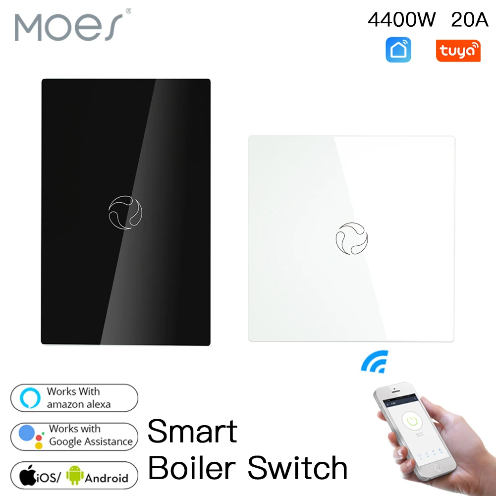 

WiFi Smart Boiler Switch Water Heater Smart Life Tuya APP Remote Control Amazon Alexa Echo Google Home Voice Control Glass Panel