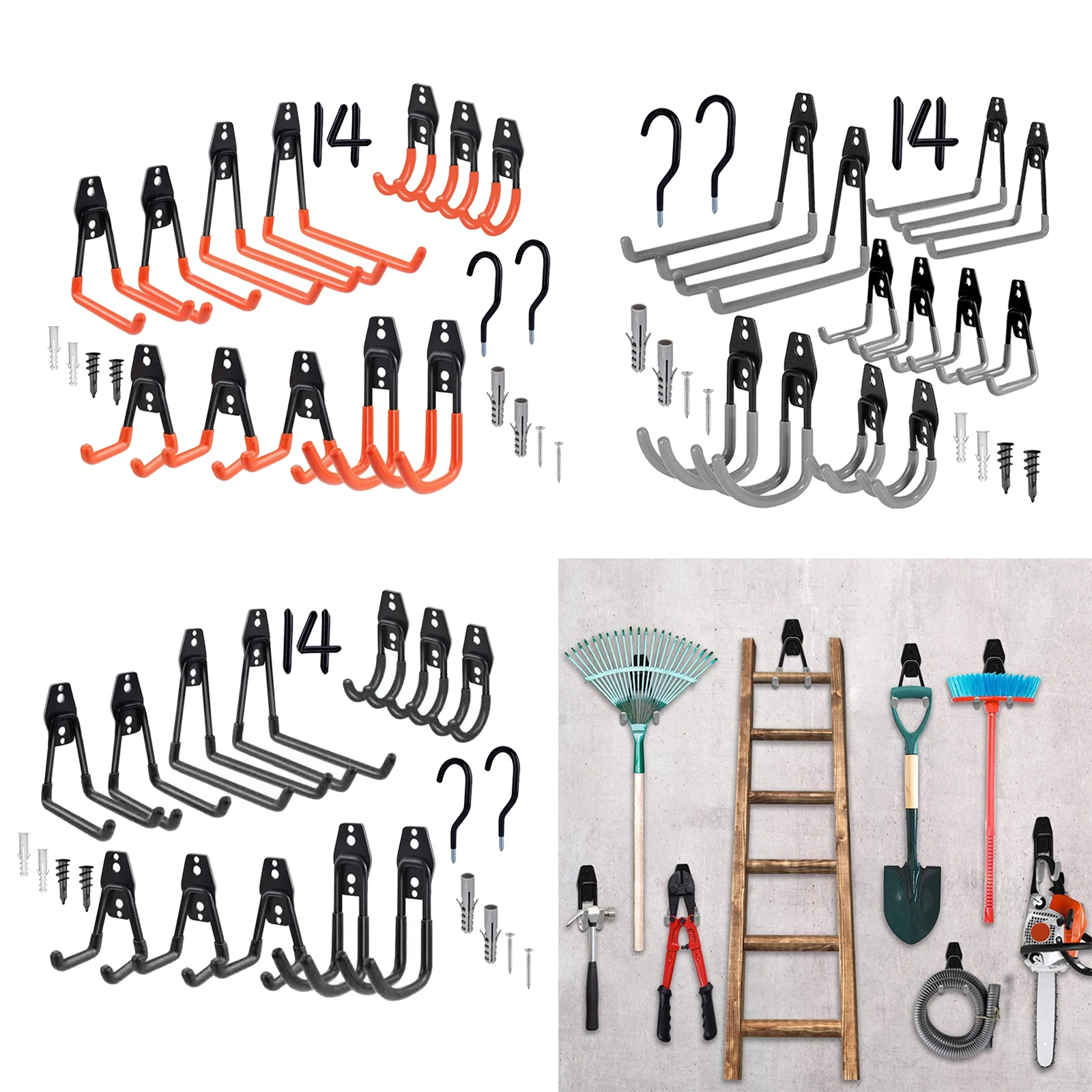 

14Pack of Heavy Duty Hook Garage Organizer Wall Mount Bicycle er Hooks Wall Mount Ladders Garden Tool Anti-slip Storage Hook