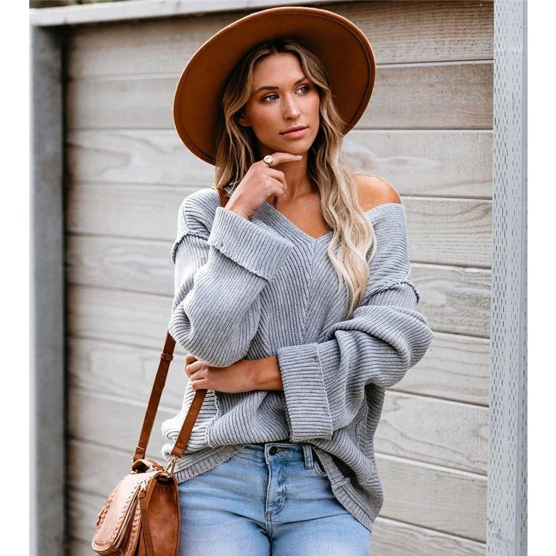 Женский трикотажный джемпер Fitshinling однотонный облегающий с V-образным вырезом