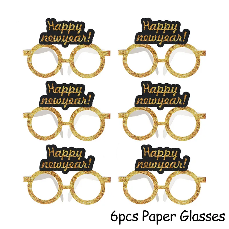 6pcs Paper Glasses Рождественские украшения для дома счастливый год вечерние украшения черный баннер для фотокабинки рамка реквизит Navidad Nordica - Цвет: 6pcs Paper Glasses