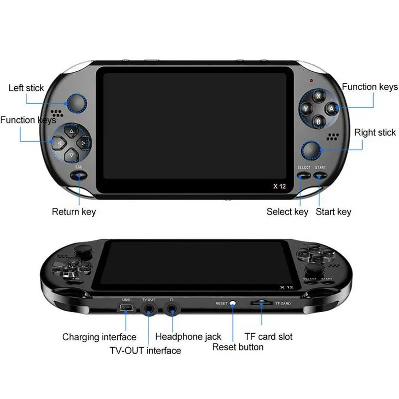 

X12 5.1 inches Screen 8GB Retro Handheld Game Console Portable Game Console 10,000 Games Handheld Built-in D6G3