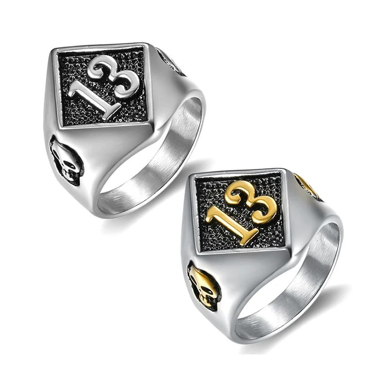Хит продаж Крутое кольцо Lucky 13 из нержавеющей стали 316L для мужчин и женщин модное