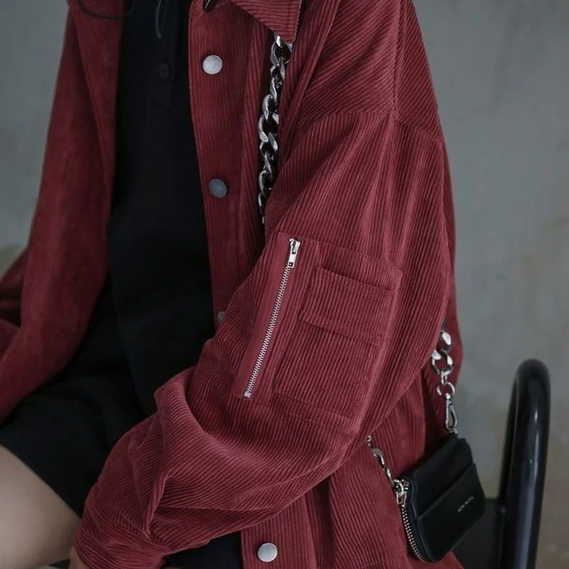 

College wind lamp core cashmere shirt coat 2021 autumn new loose Korean version