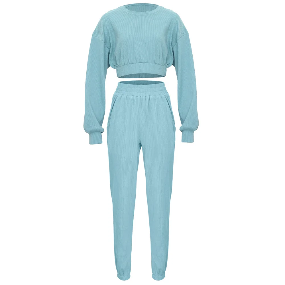 

BlackArachnia Women Sports 2 Pieces Set Sweatshirts Pullover Pants Suit Home Sweatpants Trousers Outfits Solid Casual Tracksuit