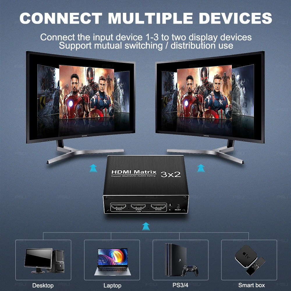 Матричный Коммутатор HDMI 2 0 адаптер 4K HDR ARC 3 в выхода разделитель преобразователь IR