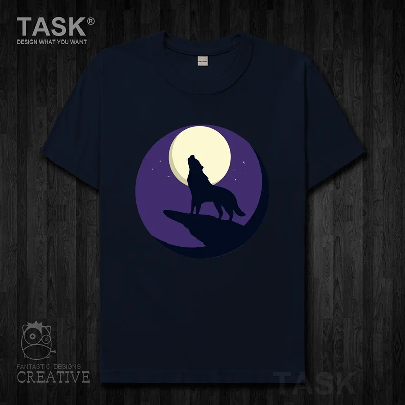 

Animal illustration Night Wolf print men's t-shirt Creative cartoon graphic Tees Short sleeve clothes cotton casual tops 07 0003