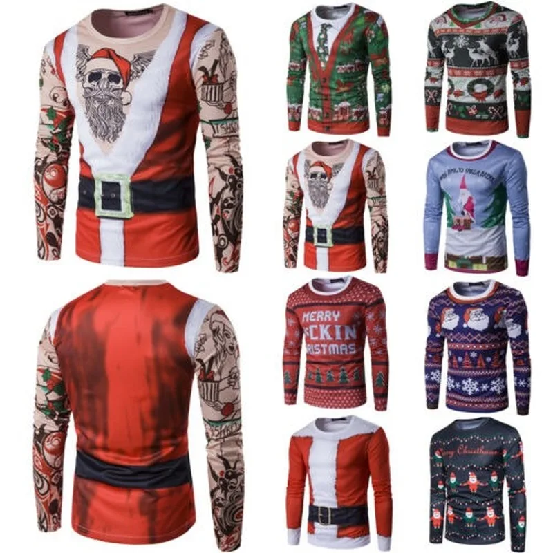 Для женщин мужчин Рождество 3D Футболка с принтом вечерние зимний тонкий длинный