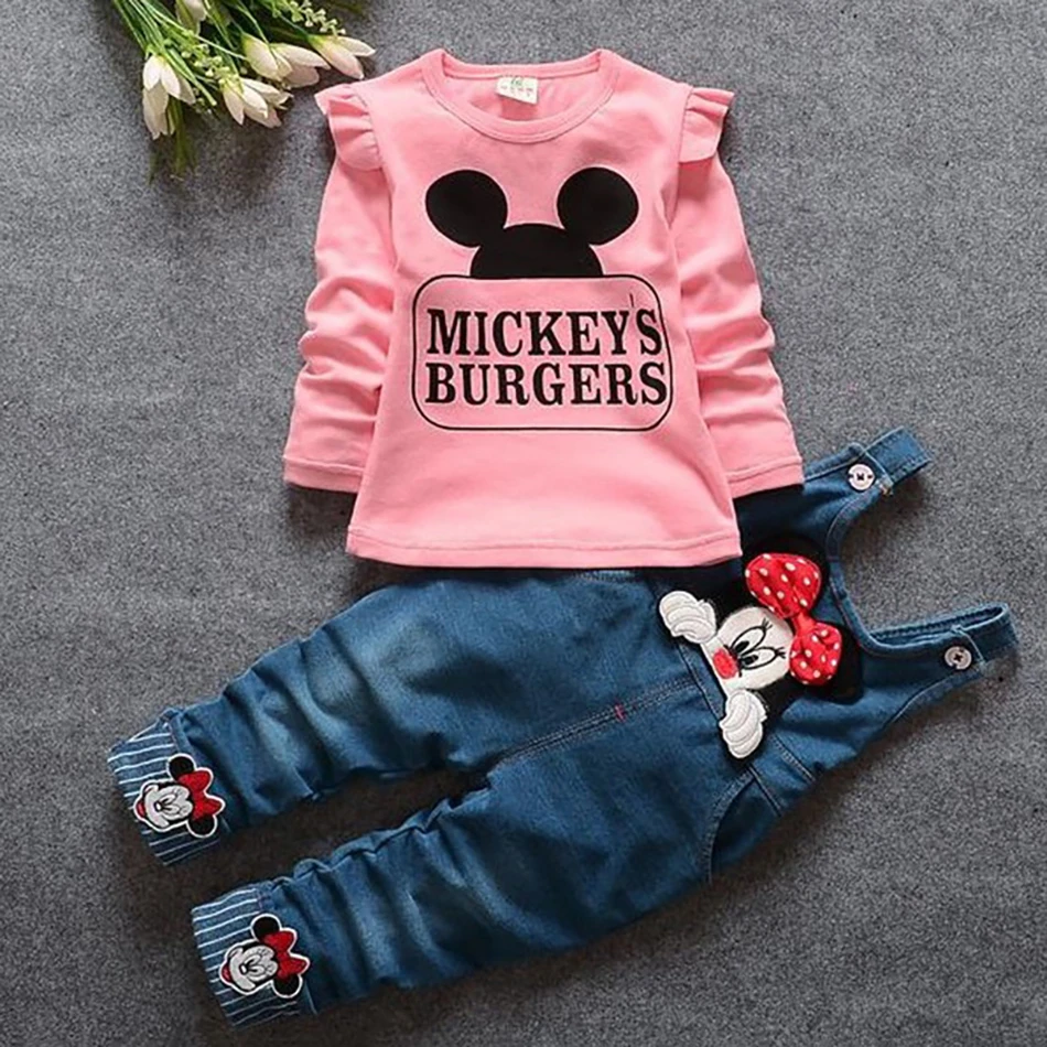 

Disney Baby Toddler Girls Suspender Pants+Top 2 Pcs Clothes Sets Kids Children Clothing Outfits Mickey Costume 1-4 Years