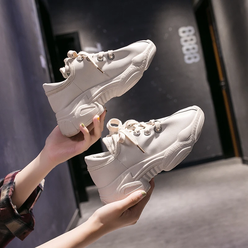 Новинка модные кроссовки на платформе женская обувь толстой подошве цвет белый