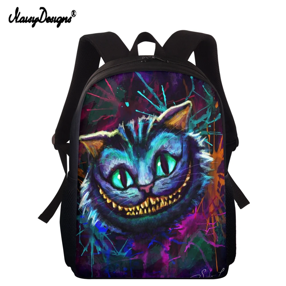

NOISYDESIGNS Teenagers Cartoon Cheshire Cat Print School Backpack Personality Bagpack for Children Student Cool School Backbags