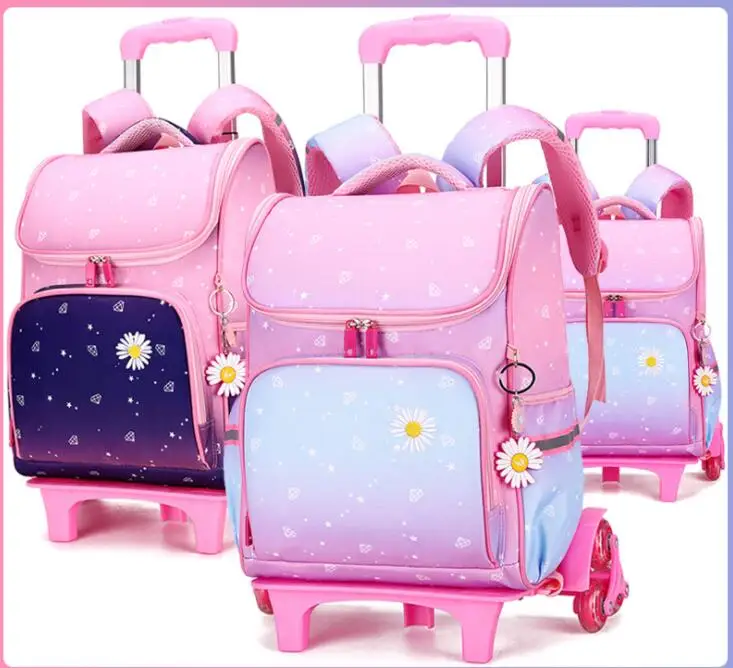 Рюкзак на колесиках для девочек, школьный рюкзак на колесиках, школьный рюкзак для учеников, сумки-тележки для школы