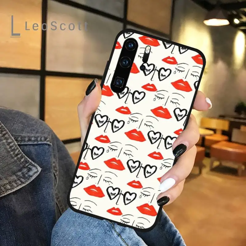 

Fashion Lady Red Lips Case Phone Case For Huawei P 20 30 40 lite pro smart 2019 honor 10 i lite 8x nova 5t mate 20 pro funda