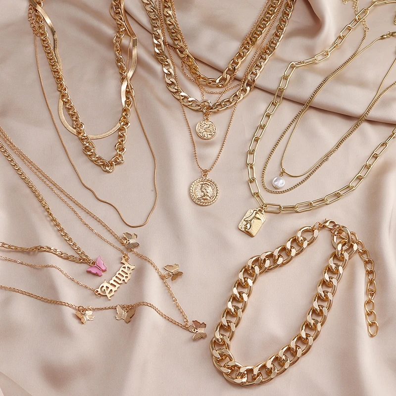 Винтажная цепь DAXI в стиле панк на шею, ожерелье-чокер для женщин, золотистый цвет, толстая массивная цепь, ожерелья для вечеринок, ювелирные изделия в стиле бохо