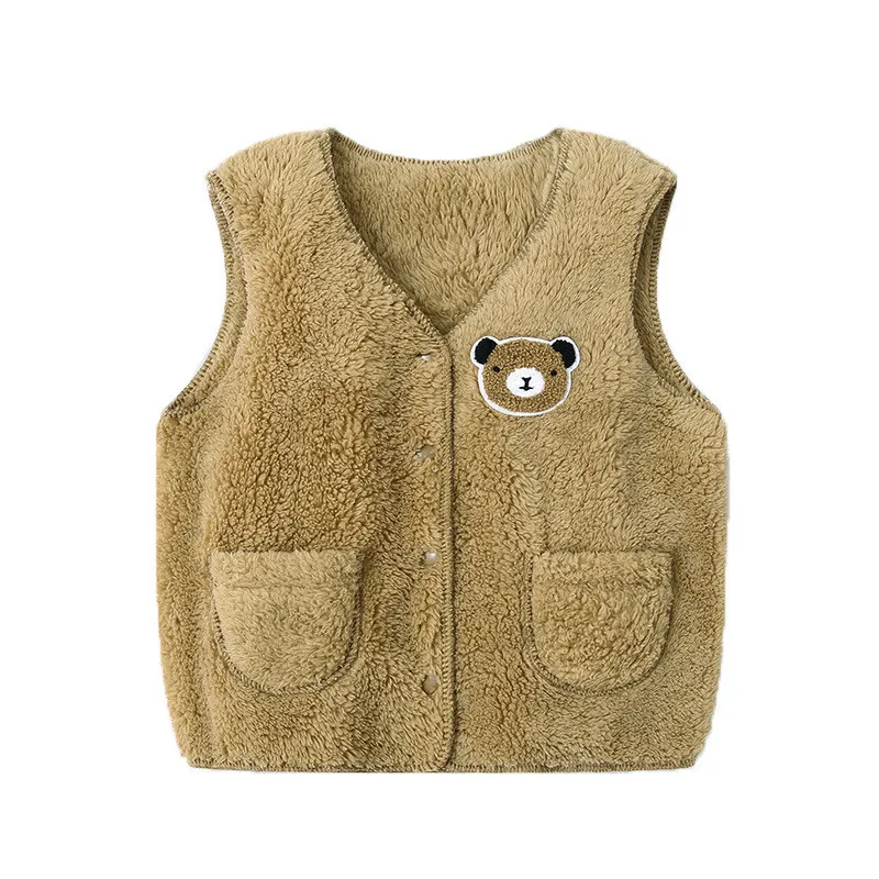 Winter Children Fake Fur Vest Baby Girls Bear Waistcoat Kids Cotton Flannel Jacket Toddler Boys Warm Clothes sleeveless Outwear | Мать и