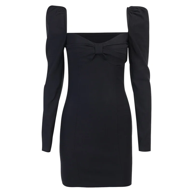 

women dress Autumn Winter 2020 elegent bow neck Femme dresses party long sleeve gothic clothes backless Elegant sexy dress