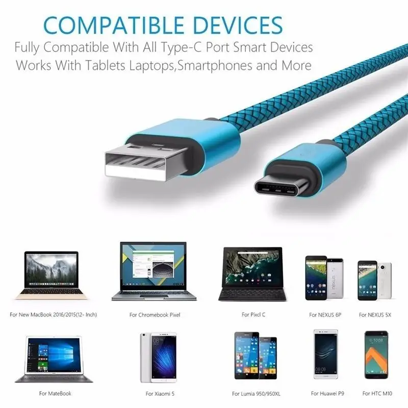 

Micro USB Type C Cable Braided Charging Data Sync Cord 0.3m/1m/2m/3meters For Samsung Xiaomi Huawei Universal Android Cellphone