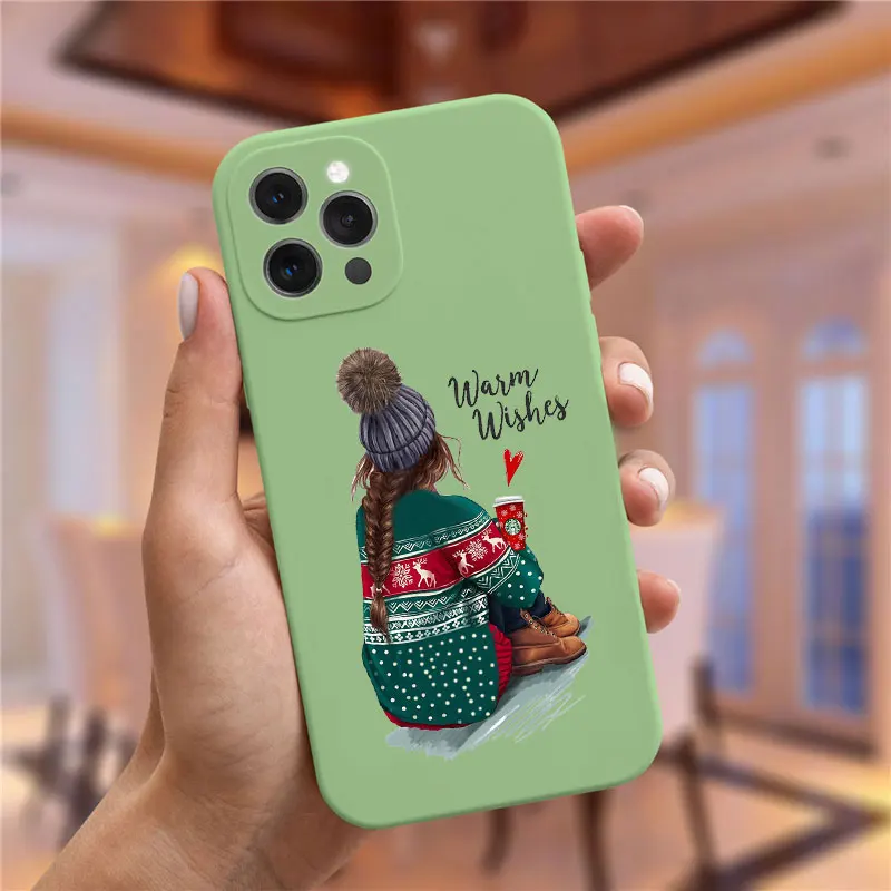 Christmas and New Year gift greenPhone Case For iPhone 14 Pro 11 13 Pro Max 12 mini XS XR 6S 8 7 Plus fashion girl Cover Fundas