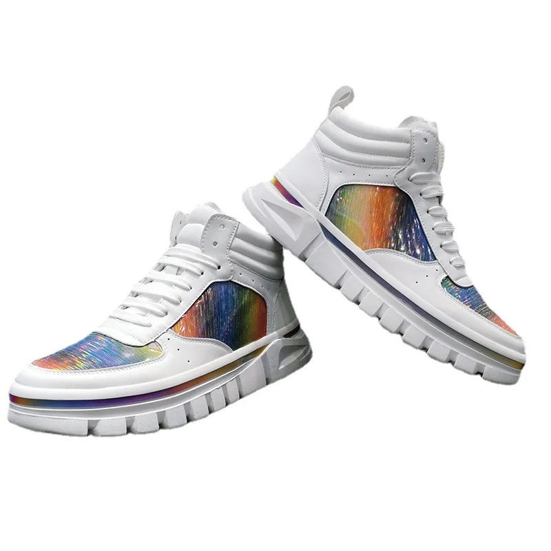 

High-top casual men's shoes white colorful trendy shoes letters color-changing men's shoes personalized men's shoes