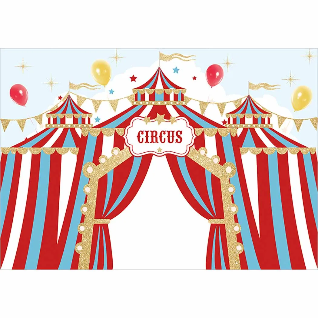 Allenjoy tablecloth photocall backdrop circus party golden flag blue red stripe birthday celebration children balloon tablecover |