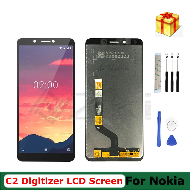 

ЖК-дисплей 5,7 дюйма для Nokia C2, полностью стеклянный сенсорный экран, панель сенсора TA-1233 1204, дигитайзер в сборе с запасными частями
