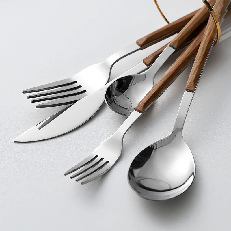 Деревянная ручка из нержавеющей стали столовый нож вилка ложка Western пищевой