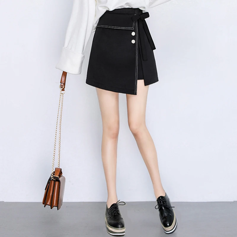 

WERUERUYU Popular young New black irregular skirt female Korean version of the high waist