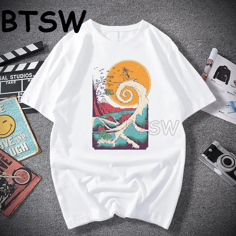 Мужская футболка с забавным черепом Surf Повседневная Уличная высокого качества в